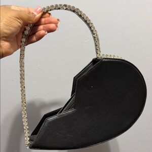 Chic Black Heart Clutch with Rhinestone Handle